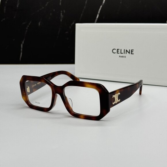 NEW CELINE CL50155I 053 GEOMETRIC HAVANA BROWN EYEGLASSES CELINE - Picture 1 of 10